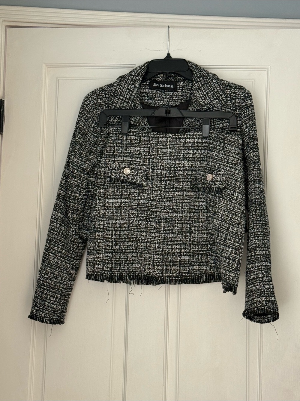 En Saison Black & White Tweed Cropped Jacket & Matching Skirt. Sold as set